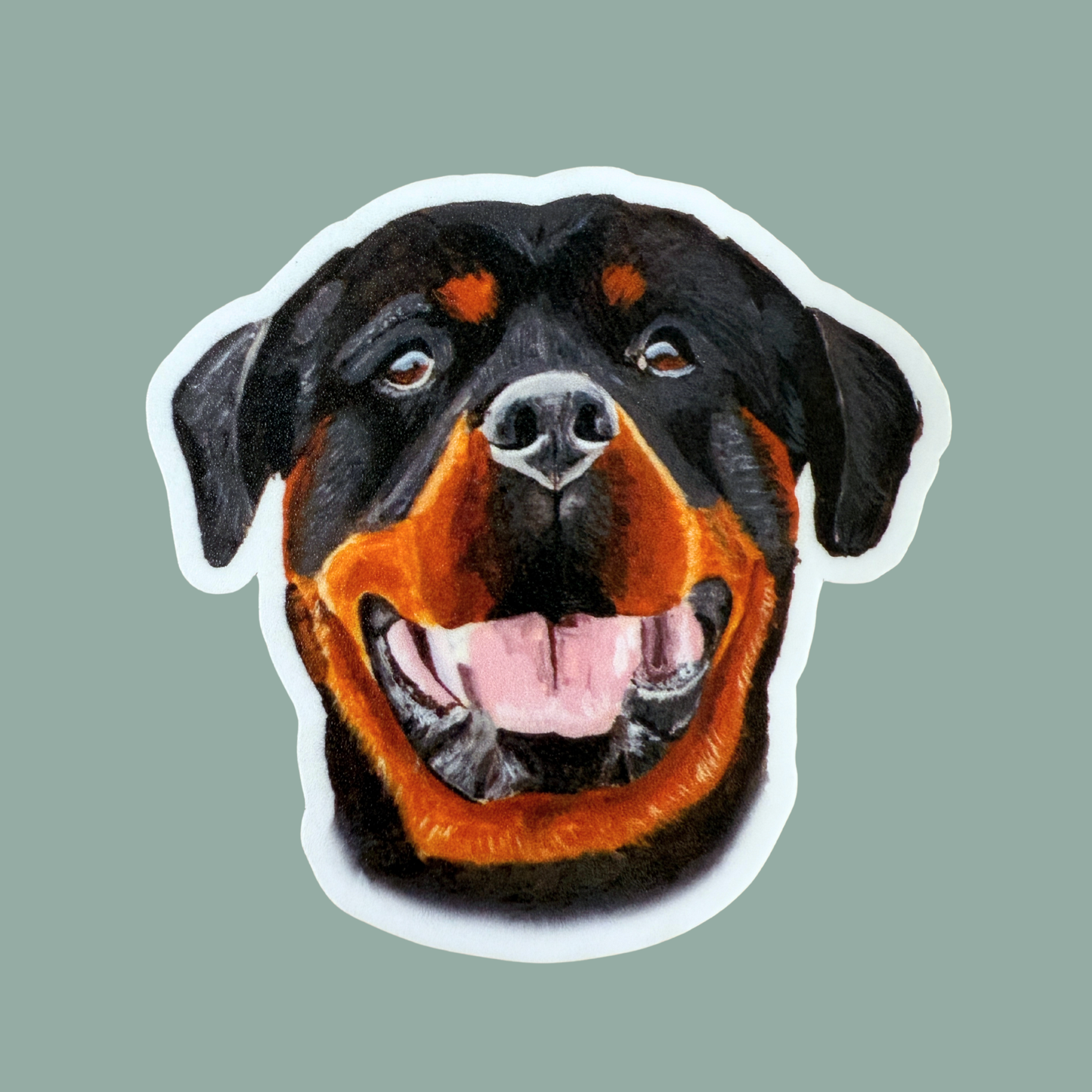 Sticker of a Rottweiler dog face on a solid background