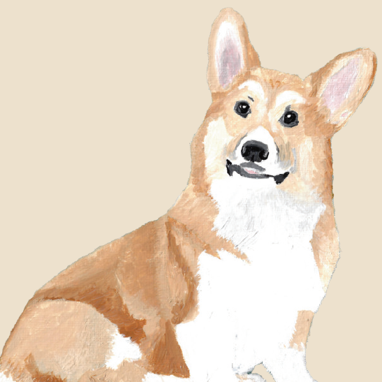 Painting of a corgi dog on a beige background